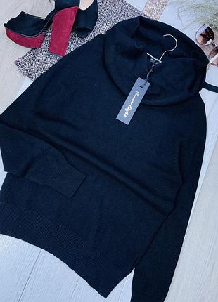 Новий в’язаний светр xs s тонкий светр з широким коміром в’язана кофта чорна