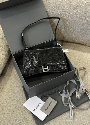 Черная кожаная сумка crush medium bag balenciaga in black\silver
