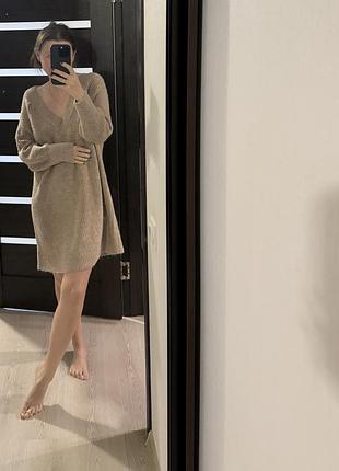 Вʼязана жіноча тепла сукня topshop бежева вʼязана оверсайз сукня
