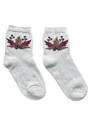 Жіночі махрові шкарпетки з осіннім листя  квм – теплі, м’які, різні кольори