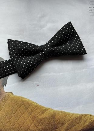Краватка-метелик чорна в срібний горошок