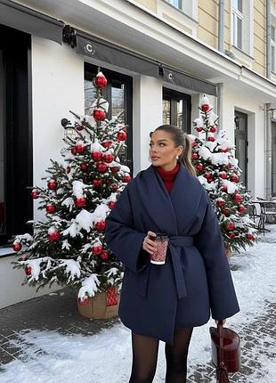 Женский пуховик на запах с поясом