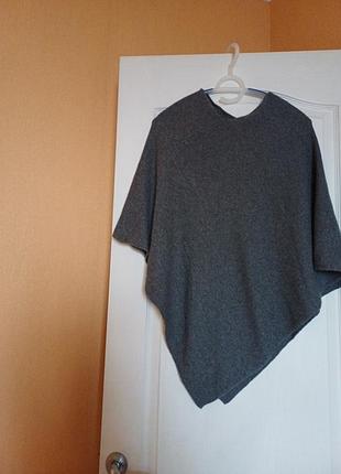 Пончо накидка женская шерсть кашемир темно-серый трендовый цвет от benetton