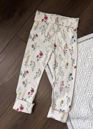 Білі молочні лосини на резинці з квітами для дівчинки 18-24 міс 92 см