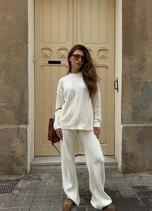 Вязаный теплый костюм шерсть свитер и брюки