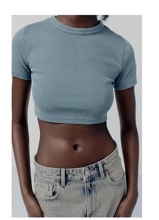 Короткий кроп у рубчик, варений укорочений топ-футболка zara, s-м