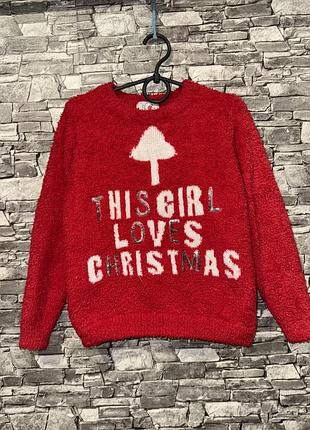 Новорічний светр на дівчинку, новогодний свитер на девочку, теплый свитер, красный светр, червоний теплий светр на дівчинку, светр травка