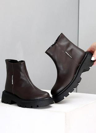 Зимові черевики шоколадні шкіряні