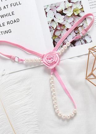 Эротическое белье женские трусики стринги с жемчужинакми розовые 10/002