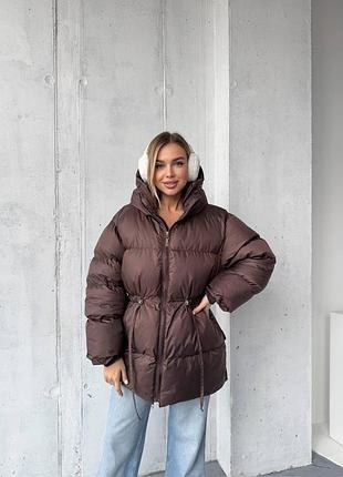 Жіночий теплий пуховик на кулісці біо пух