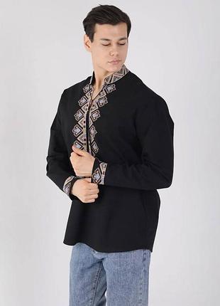 Колоритна чоловіча сорочка вишиванка, українська блуза вишиванка, етно сорочка з вишивкою чоловіча