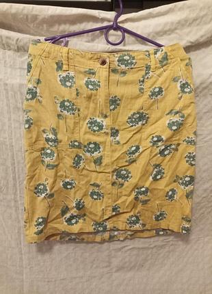 Короткая удобная летняя юбка next, принт, лен-вискоза