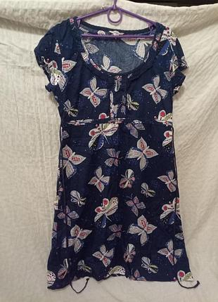 Синее хлопковое платье white stuff, декорированное кружевом, принт "бабочки"