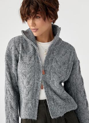 Теплий кардиган в косички на блискавці , тепла кофта на замку, светр на змейке