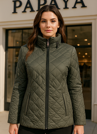 Женская стеганая демисезонная куртка хаки с воротником-стойкой, / papaya / eu 40-42 / l-xl / состояние очень хорошее!