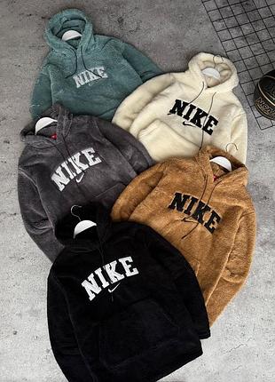 Мʼякий теплий худі від nike тедді, зимова кофта в капюшоном та великим лого, чоловіче худі люкс якість