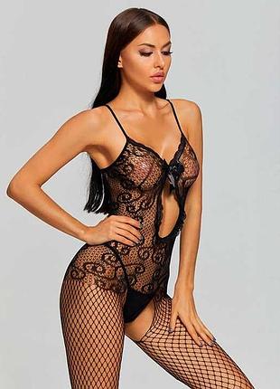 Эффектный прозрачный бодистокинг с открытым доступом - черный - s/m – эротическое бельё drive
