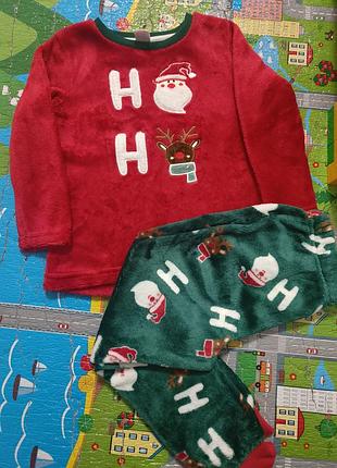 Пижама новогодняя детская теплая лесная пижама с новогодним принтом