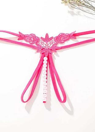 Стринги с бусинками и цветами - фуксия - s/m – эротическое бельё drive