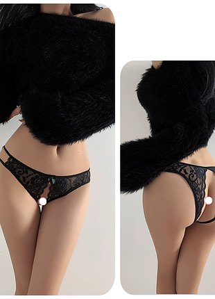 Чорні трусики з розрізом еротична білизна черные с разрезом эротичное белье арт 1113