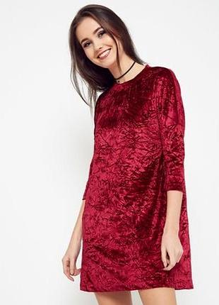 Стильна бордова велюрова сукня від zara