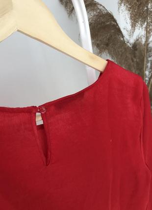 Блуза красная нарядная вечерняя праздничная рукав волан5 фото