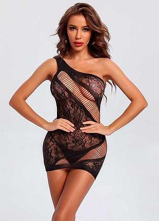 Сексуальна міні-сукня через плече - чорний - xs/s/m - еротична білизна drive