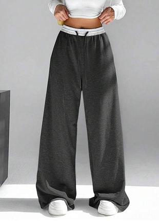 Акційні стильні палаццо з білим поясом тринитка на флісі