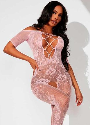 Відкритий бодістокінг - ніжно рожевий - s/m/l - еротична білизна