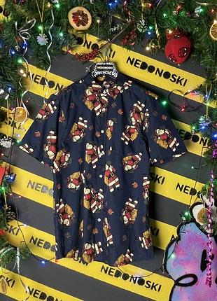 Новорічна різдвяна гавайка з принтом санта мішок подарунків та ялинка