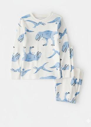 Трикотажная пижама с длинным рукавом белая с динозавром картерс для мальчика