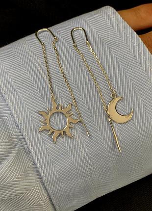 Срібні 925 проба сережки місяць плюс сонце протяжки