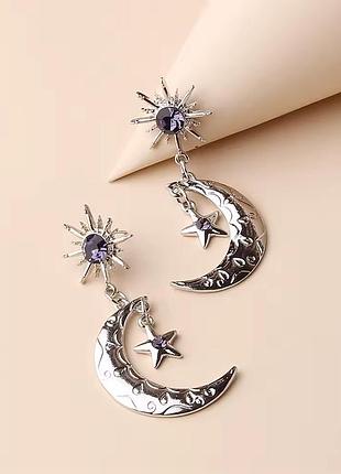 Серьги в бохо стиле месяц звезды орнаменты