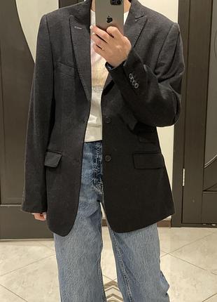 Шерстяной пиджак с примесью кашемира графит с мужского плеча оверсайз