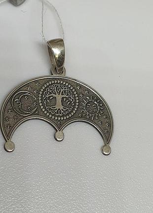 Підвіска, кулон, амулет срібло 925 проба лунниця з деревом роду 2,5см