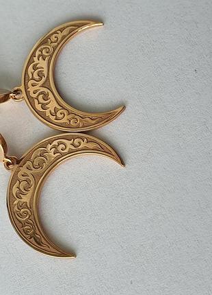 Срібні сережки лунниця візерунки 925 проба позолота англійська