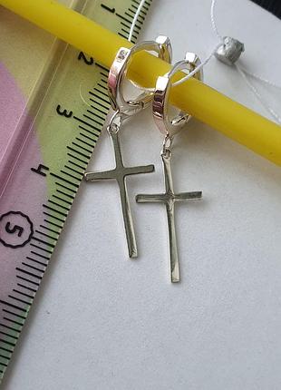 Сережки срібло 925 проба хрестики конго з вставкою золота 375 проби.