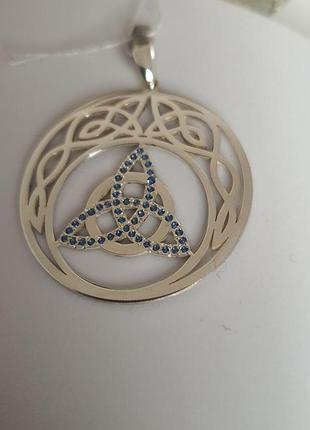 Кулон підвіс срібний триквер в лунниці 925 проба, каміння циркон синій