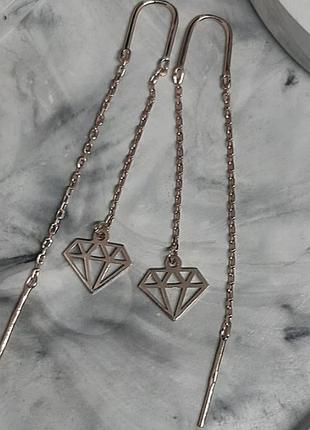 Сережки протяжки срібло 925 проби кристал позолота