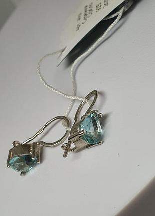 Срібні сережки ія 925 проба французька застібка камінець блакитний