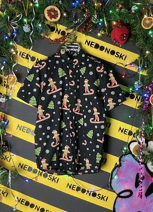 Новорічна різдвяна гавайка з принтом сніжинки,коржик в новорічну одязі