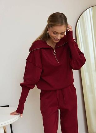 Вязаный костюм свитер с молнией и брюки штаны шерсть