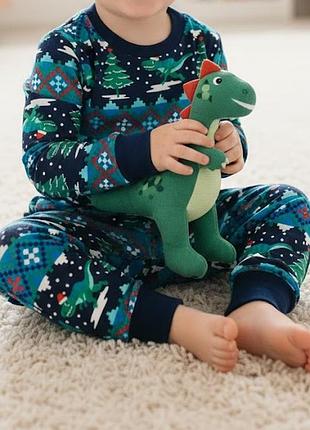 Теплая микрофлисовая новогодняя детская пижама флисовая на мальчика с динозаврами