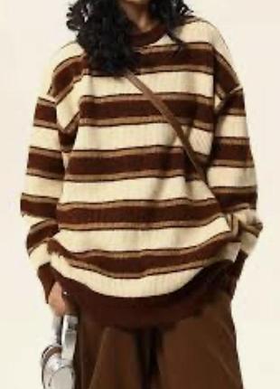 Стильный плотный брендовый джемпер в полоску большого размера