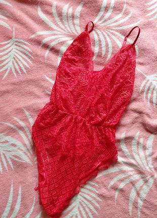 Червоний мереживний боді, бодік мереживо