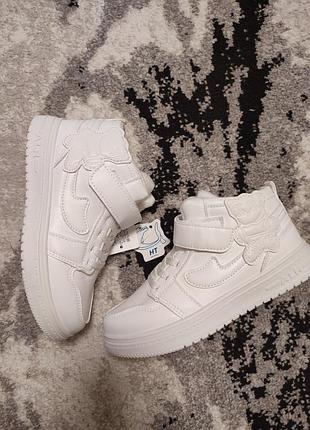 Белые высокие утепленные кроссовки, на байке, р.32