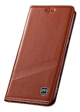 Чехол на xiaomi redmi note 14 4g книжка из натуральной кожи с подставкой визитницей противоударный "italian" светло-коричневый - №14