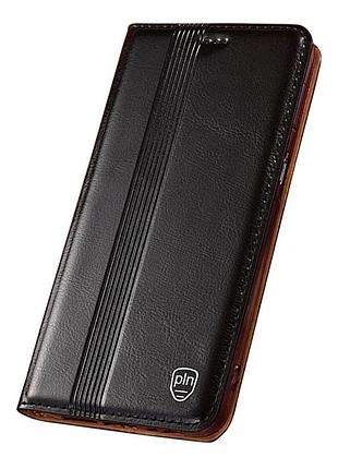 Чехол на xiaomi redmi note 14 4g книжка из натуральной кожи с подставкой визитницей противоударный "italian" черный - №1