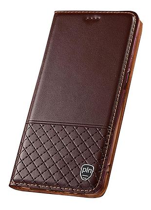 Чохол на xiaomi redmi note 14 4g книжка з натуральної шкіри із підставкою візитницею протиударний магнітний "bottega" коричневий -