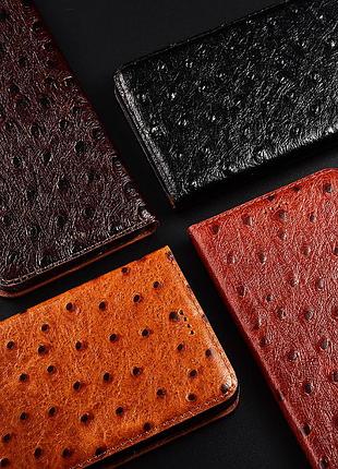 Чехол на xiaomi redmi note 14 4g книжка из натуральной премиум кожи с подставкой противоударный магнитный "ostrich"